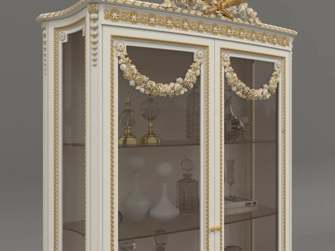 Luxury Classic Glass Showcase Cabinet 3D Model