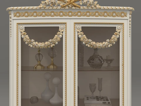 Luxury Classic Glass Showcase Cabinet 3D Model