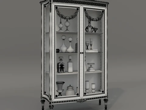 Luxury Classic Glass Showcase Cabinet 3D Model