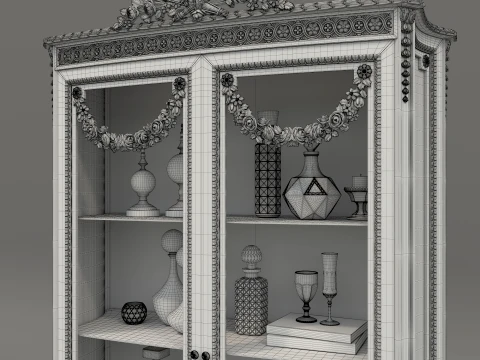 Luxury Classic Glass Showcase Cabinet 3D Model