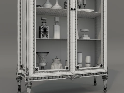 Luxury Classic Glass Showcase Cabinet 3D Model
