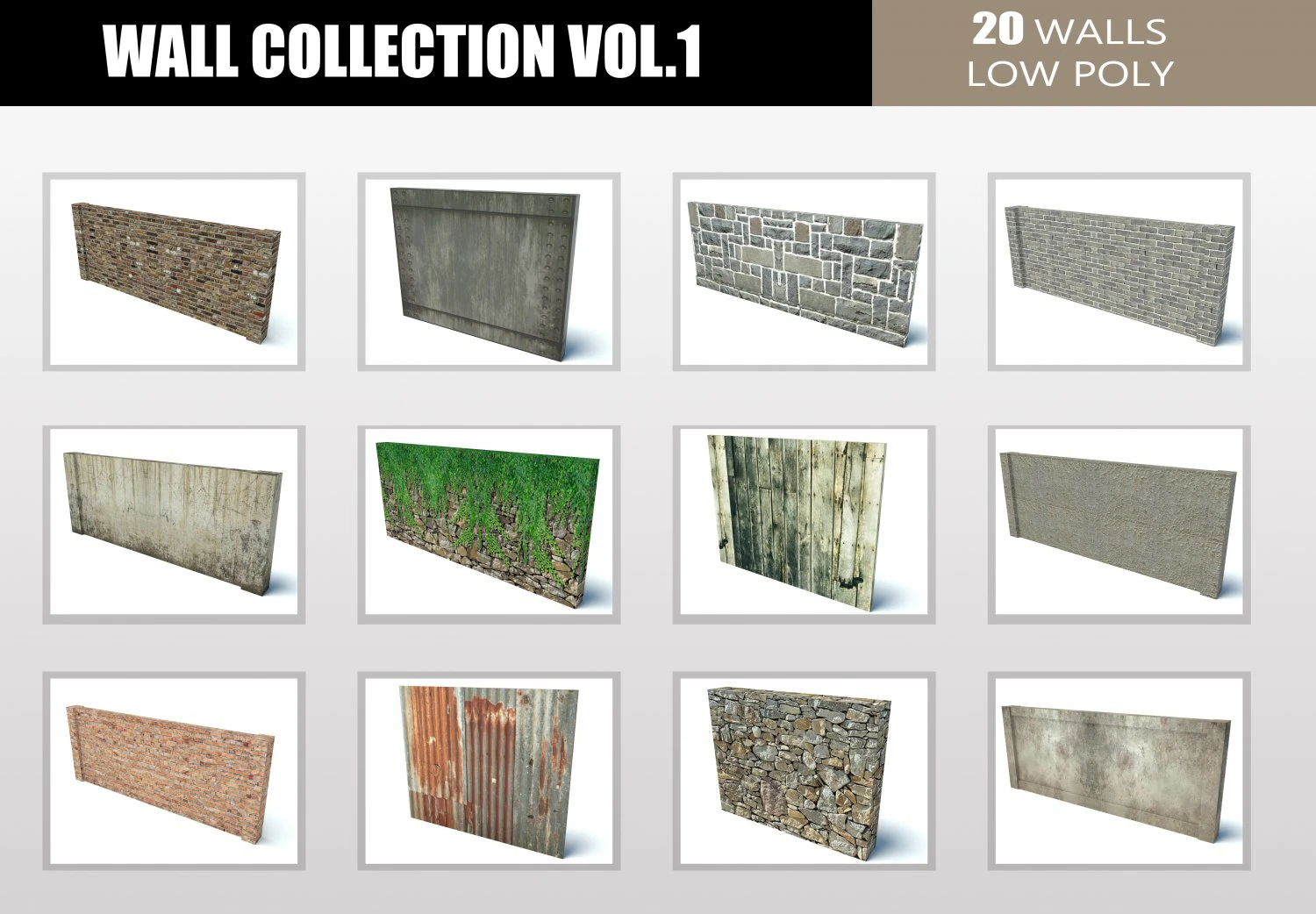 wall collection vol1 3D Model .c4d .max .obj .3ds .fbx .stl .blend