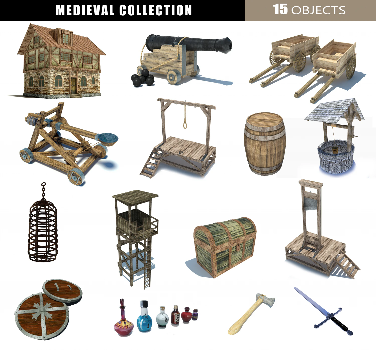 medieval collection 3D Model .c4d .max .obj .3ds .fbx .stl .blend 