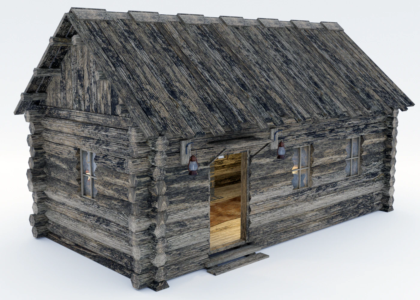 wooden hut with interior 3D Model .c4d .max .obj .3ds .fbx .stl .blend