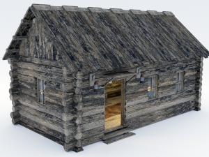 wooden hut with interior 3D Model