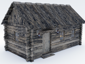 wooden hut with interior 3D Model
