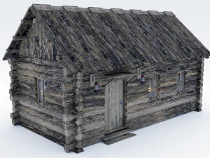 wooden hut with interior 3D Model