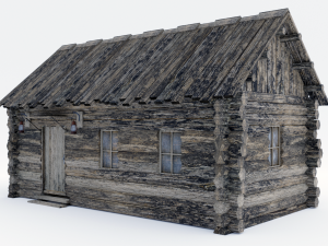 wooden hut with interior 3D Model