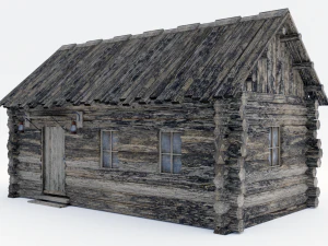 wooden hut with interior 3D Model
