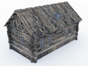 wooden hut with interior 3D Model