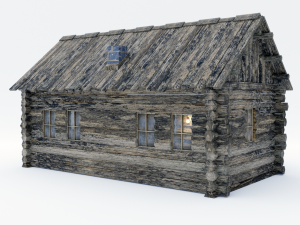 wooden hut with interior 3D Model