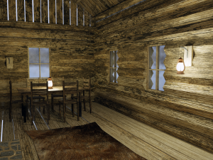 wooden hut with interior 3D Model