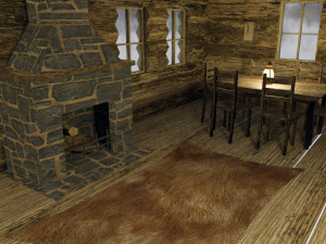 wooden hut with interior 3D Model