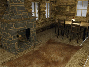 wooden hut with interior 3D Model