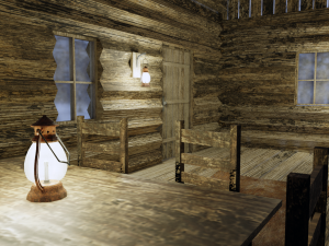 wooden hut with interior 3D Model