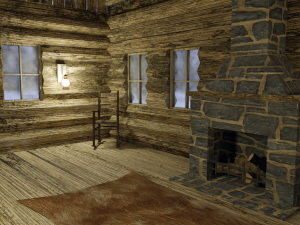wooden hut with interior 3D Model