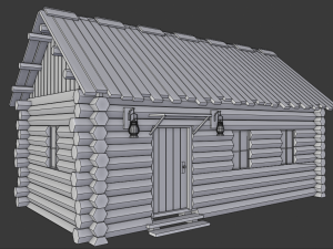 wooden hut with interior 3D Model