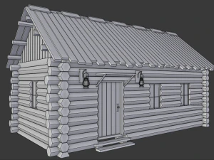wooden hut with interior 3D Model