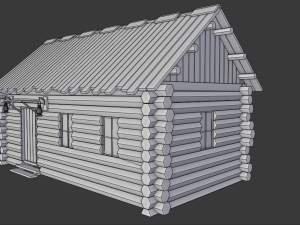 wooden hut with interior 3D Model