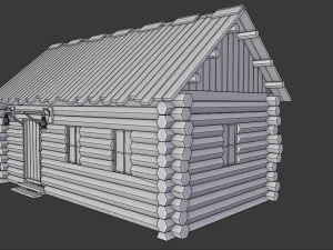 wooden hut with interior 3D Model