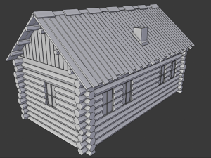wooden hut with interior 3D Model