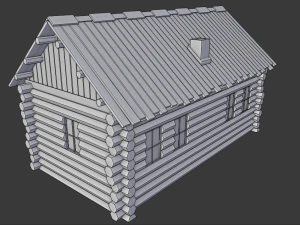 wooden hut with interior 3D Model