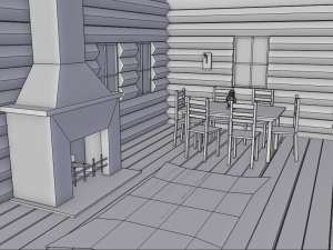 wooden hut with interior 3D Model