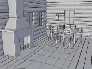wooden hut with interior 3D Model