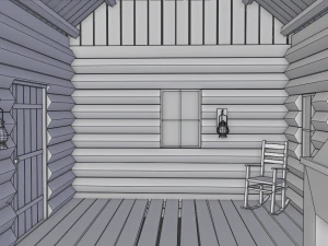wooden hut with interior 3D Model