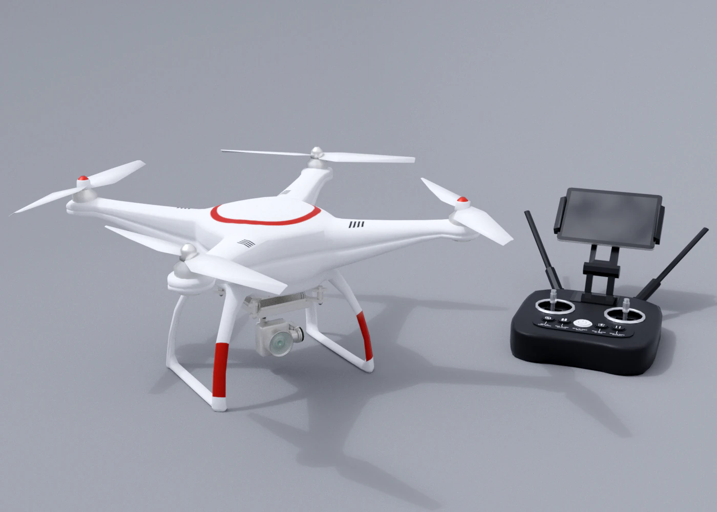 white drone with remote control 3D Model .c4d .max .obj .3ds .fbx .stl .blend 