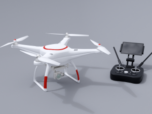 white drone with remote control 3D Model