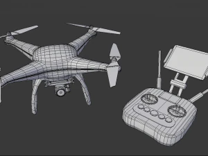 white drone with remote control 3D Model