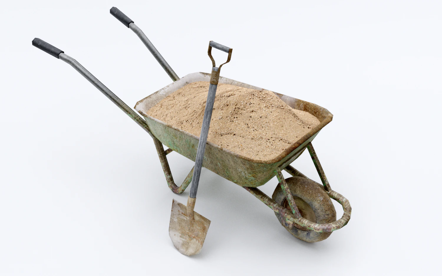 wheelbarrow with sand 3D Model .c4d .max .obj .3ds .fbx .stl .blend 