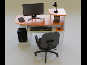 desktop computer table and chair 3D 模型