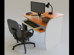 desktop computer table and chair 3D 模型