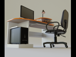 desktop computer table and chair 3D 模型