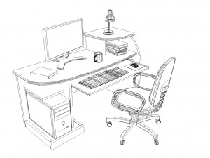 desktop computer table and chair 3D 模型