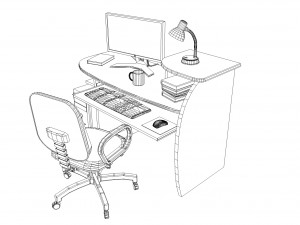 desktop computer table and chair 3D 模型