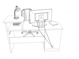 desktop computer table and chair 3D 模型