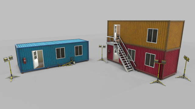 office containers with interior 3D 模型 .c4d .max .obj .3ds .fbx .stl .blend 