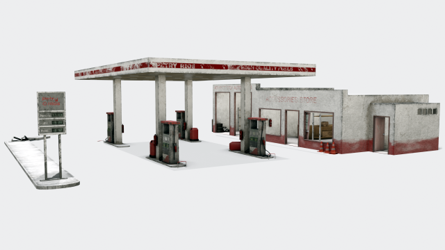 Old gas station abandoned 3D 모델 .c4d .max .obj .3ds .fbx .stl .blend 