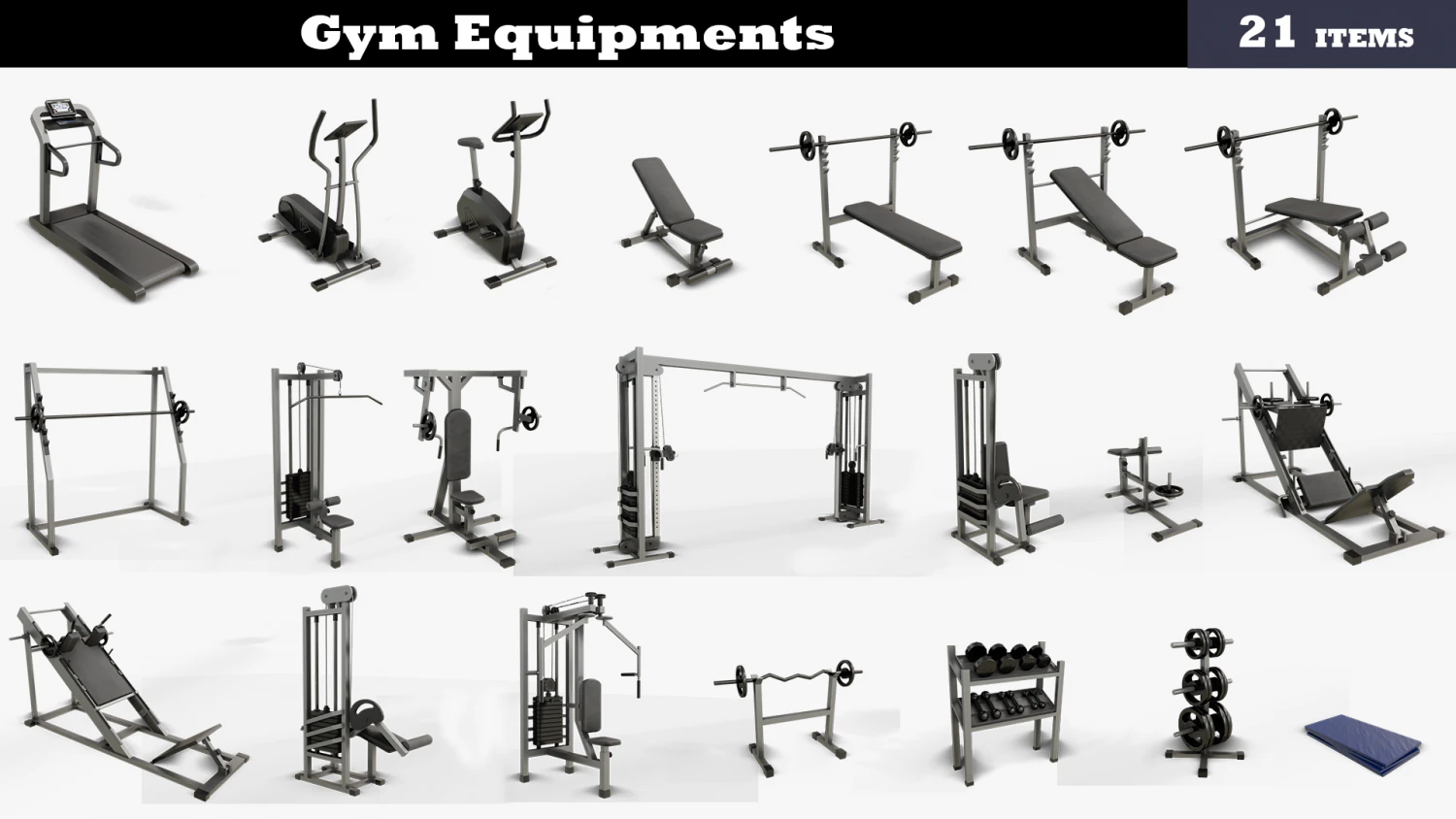 gym equipaments 3D Model .c4d .max .obj .3ds .fbx .stl .blend 