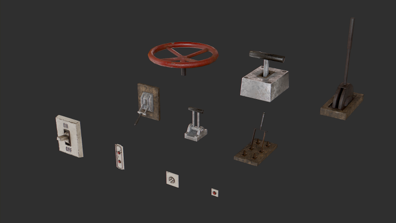 Levers buttons and switches pack 3D-Modell .c4d .max .obj .3ds .fbx .stl .blend 
