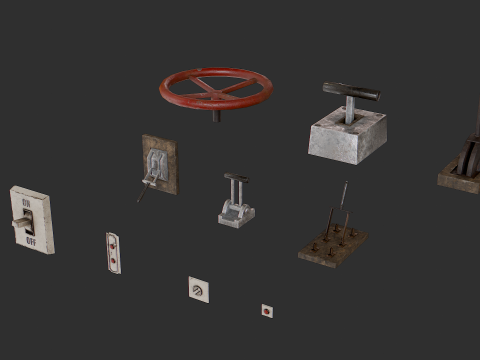 Levers buttons and switches pack 3D Model