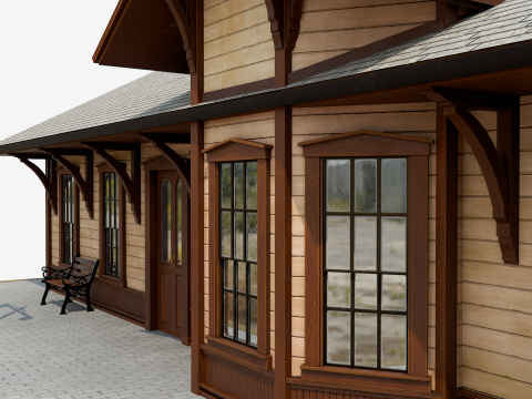 Vintage Wooden Train Station 3D Model