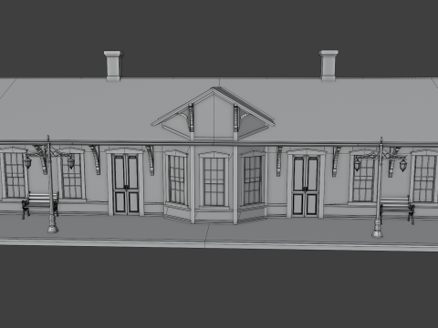 Vintage Wooden Train Station 3D Model
