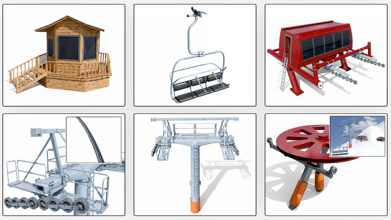 Modular Ski Lift Asset Pack 3D Model .c4d .max .obj .3ds .fbx .stl .blend 