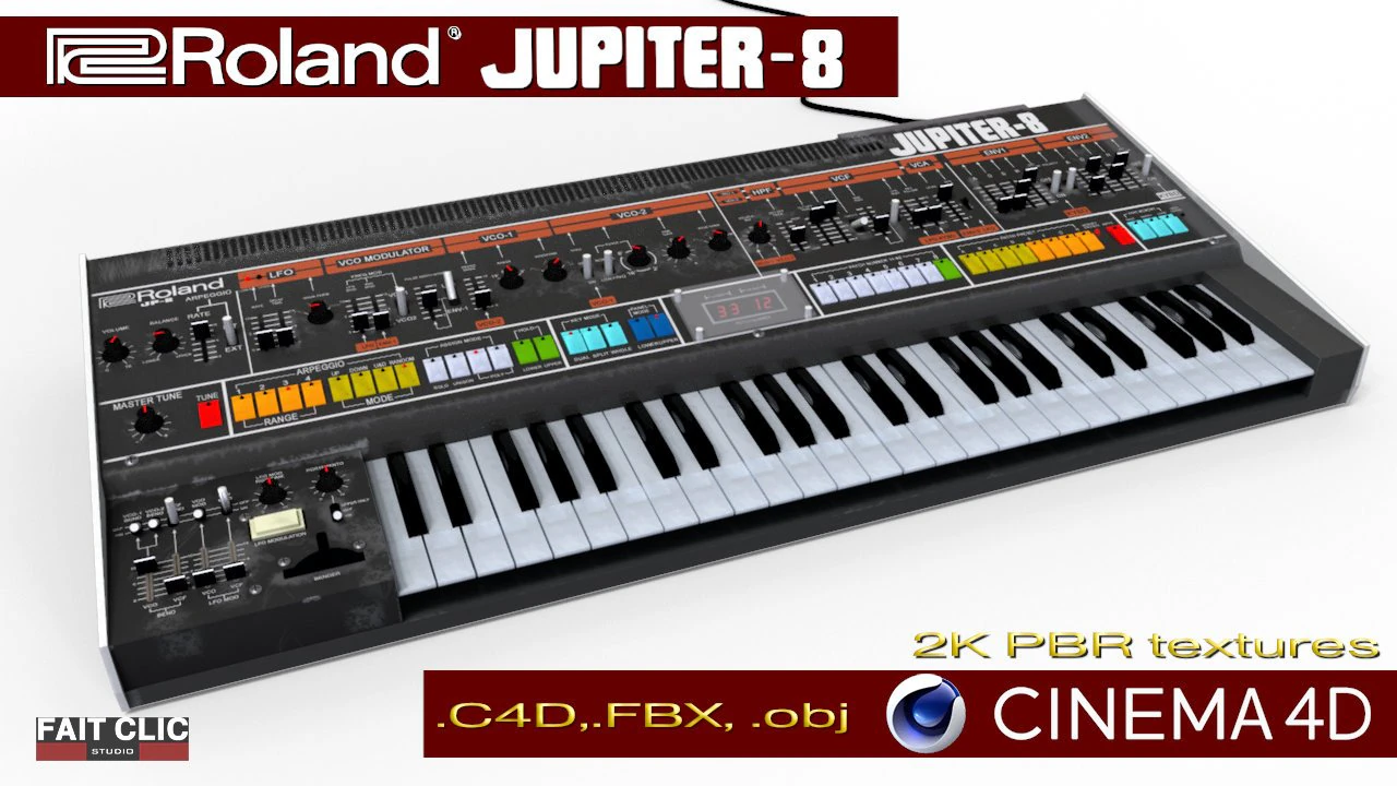 roland jupiter-8 3D Model .c4d .max .obj .3ds .fbx .stl .blend 