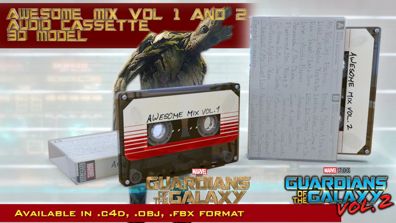 awesome mix audio cassettes 3D Model .c4d .max .obj .3ds .fbx .stl .blend 
