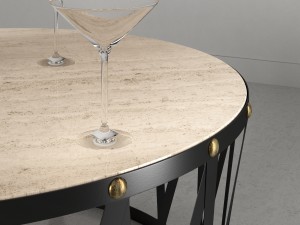 bassett travertine drum round cocktail table with cocktail glass 3D Model